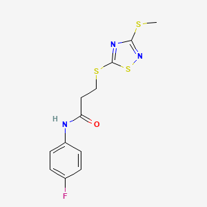 molecular formula C12H12FN3OS3 B5465139 N-(4-fluorophenyl)-3-{[3-(methylthio)-1,2,4-thiadiazol-5-yl]thio}propanamide 