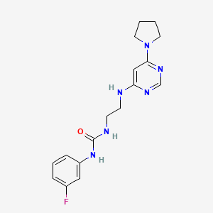 molecular formula C17H21FN6O B5465419 N-(3-fluorophenyl)-N'-(2-{[6-(1-pyrrolidinyl)-4-pyrimidinyl]amino}ethyl)urea 