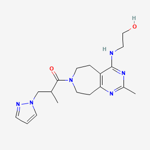 molecular formula C18H26N6O2 B5465459 1-[4-(2-Hydroxyethylamino)-2-methyl-5,6,8,9-tetrahydropyrimido[4,5-d]azepin-7-yl]-2-methyl-3-pyrazol-1-ylpropan-1-one 