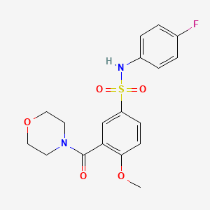 molecular formula C18H19FN2O5S B5465638 N-(4-fluorophenyl)-4-methoxy-3-(4-morpholinylcarbonyl)benzenesulfonamide 