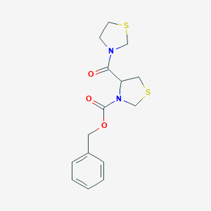 molecular formula C15H18N2O3S2 B054708 Benzyl 4-(1,3-thiazolidine-3-carbonyl)-1,3-thiazolidine-3-carboxylate CAS No. 122230-37-9