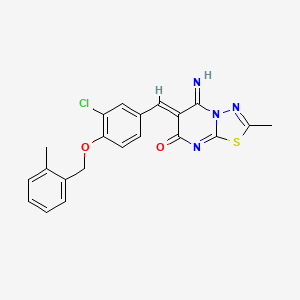 molecular formula C21H17ClN4O2S B5471467 (6Z)-6-[[3-chloro-4-[(2-methylphenyl)methoxy]phenyl]methylidene]-5-imino-2-methyl-[1,3,4]thiadiazolo[3,2-a]pyrimidin-7-one 