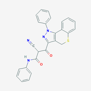 molecular formula C26H18N4O2S B054717 2-Cyano-3-(1,4-dihydro-1-phenyl-(1)-benzothiopyrano(4,3-c)pyrazol-3-yl)-3-oxo-N-phenylpropanamide CAS No. 118315-13-2