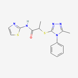 molecular formula C15H15N5OS2 B5473090 2-[(5-methyl-4-phenyl-4H-1,2,4-triazol-3-yl)sulfanyl]-N-(1,3-thiazol-2-yl)propanamide 