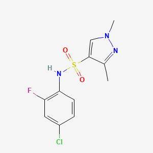 molecular formula C11H11ClFN3O2S B5473326 N-(4-CHLORO-2-FLUOROPHENYL)-13-DIMETHYL-1H-PYRAZOLE-4-SULFONAMIDE 