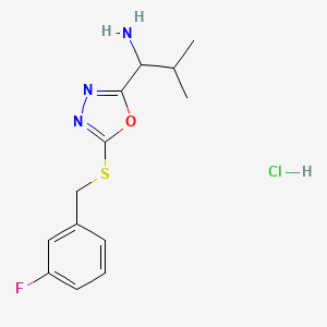 molecular formula C13H17ClFN3OS B5473345 1-[5-[(3-Fluorophenyl)methylsulfanyl]-1,3,4-oxadiazol-2-yl]-2-methylpropan-1-amine;hydrochloride 