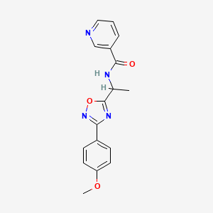 molecular formula C17H16N4O3 B5473425 N-{1-[3-(4-methoxyphenyl)-1,2,4-oxadiazol-5-yl]ethyl}nicotinamide 