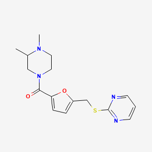 molecular formula C16H20N4O2S B5478884 2-[({5-[(3,4-dimethylpiperazin-1-yl)carbonyl]-2-furyl}methyl)thio]pyrimidine 