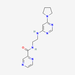 molecular formula C15H19N7O B5479431 N-(2-{[6-(1-pyrrolidinyl)-4-pyrimidinyl]amino}ethyl)-2-pyrazinecarboxamide 