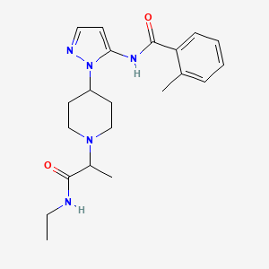molecular formula C21H29N5O2 B5480336 N-(1-{1-[2-(ethylamino)-1-methyl-2-oxoethyl]piperidin-4-yl}-1H-pyrazol-5-yl)-2-methylbenzamide 