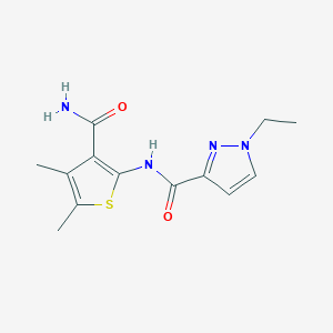 molecular formula C13H16N4O2S B5482850 N-(3-CARBAMOYL-4,5-DIMETHYL-2-THIENYL)-1-ETHYL-1H-PYRAZOLE-3-CARBOXAMIDE 
