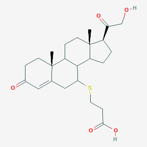 molecular formula C24H34O5S B054835 3-[[(7R,10R,13S,17S)-17-(2-hydroxyacetyl)-10,13-dimethyl-3-oxo-1,2,6,7,8,9,11,12,14,15,16,17-dodecahydrocyclopenta[a]phenanthren-7-yl]sulfanyl]propanoic acid CAS No. 121748-46-7