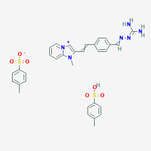 molecular formula C32H34N6O6S2 B054858 4-Methylbenzenesulfonate;4-methylbenzenesulfonic acid;2-[[4-[2-(1-methylimidazo[1,2-a]pyridin-4-ium-2-yl)ethenyl]phenyl]methylideneamino]guanidine CAS No. 123509-62-6