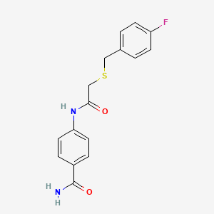 molecular formula C16H15FN2O2S B5487215 4-(2-{[(4-FLUOROPHENYL)METHYL]SULFANYL}ACETAMIDO)BENZAMIDE 