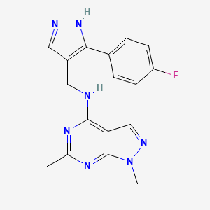 molecular formula C17H16FN7 B5487731 N-[[5-(4-fluorophenyl)-1H-pyrazol-4-yl]methyl]-1,6-dimethylpyrazolo[3,4-d]pyrimidin-4-amine 