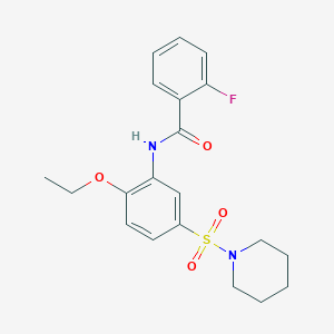 molecular formula C20H23FN2O4S B5488207 N-[2-ETHOXY-5-(PIPERIDINE-1-SULFONYL)PHENYL]-2-FLUOROBENZAMIDE 