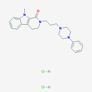 molecular formula C25H32Cl2N4O B054887 1H-Pyrido(3,4-b)indol-1-one, 2,3,4,9-tetrahydro-9-methyl-2-(3-(4-phenyl-1-piperazinyl)propyl)-, dihydrochloride CAS No. 124824-14-2