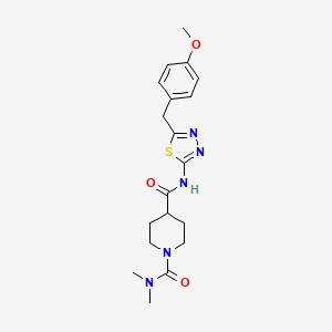 molecular formula C19H25N5O3S B5489248 N~4~-[5-(4-methoxybenzyl)-1,3,4-thiadiazol-2-yl]-N~1~,N~1~-dimethylpiperidine-1,4-dicarboxamide 