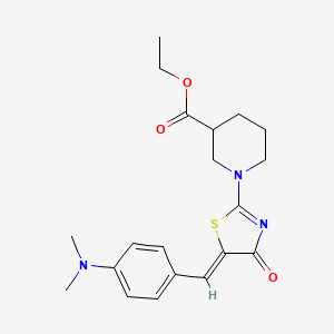 molecular formula C20H25N3O3S B5489645 ETHYL 1-[(5Z)-5-{[4-(DIMETHYLAMINO)PHENYL]METHYLIDENE}-4-OXO-4,5-DIHYDRO-1,3-THIAZOL-2-YL]PIPERIDINE-3-CARBOXYLATE 