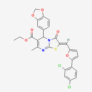 molecular formula C28H20Cl2N2O6S B5489852 Ethyl (2Z)-5-(2H-1,3-benzodioxol-5-YL)-2-{[5-(2,4-dichlorophenyl)furan-2-YL]methylidene}-7-methyl-3-oxo-2H,3H,5H-[1,3]thiazolo[3,2-A]pyrimidine-6-carboxylate 
