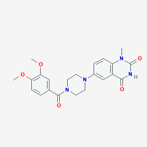 molecular formula C22H24N4O5 B054908 6-(4-(3,4-Dimethoxybenzoyl)-1-piperazinyl)-1-methyl-1H,3H-quinazolin-2,4-dione CAS No. 119198-23-1