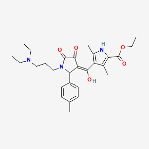 molecular formula C28H37N3O5 B5491087 ethyl 4-[(E)-[1-[3-(diethylamino)propyl]-2-(4-methylphenyl)-4,5-dioxopyrrolidin-3-ylidene]-hydroxymethyl]-3,5-dimethyl-1H-pyrrole-2-carboxylate 