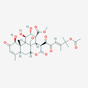molecular formula C31H38O13 B054913 Picras-3-en-21-oic acid, 15-((4-(acetyloxy)-3,4-dimethyl-1-oxo-2-pentenyl)oxy)-13,20-epoxy-1,11,12-trihydroxy-2,16-dioxo-, methyl ester, (1beta,11beta,12alpha,15beta(E))- CAS No. 114586-21-9