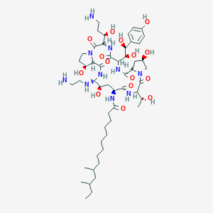 B549164 N-[(3S,9S,11R,18S,20R,21R,24S,25S)-21-(2-Aminoethylamino)-3-[(1R)-3-amino-1-hydroxypropyl]-6-[(1S,2S)-1,2-dihydroxy-2-(4-hydroxyphenyl)ethyl]-11,20,25-trihydroxy-15-[(1R)-1-hydroxyethyl]-2,5,8,14,17,23-hexaoxo-1,4,7,13,16,22-hexazatricyclo[22.3.0.09,13]heptacosan-18-yl]-10,12-dimethyltetradecanamide CAS No. 162808-62-0