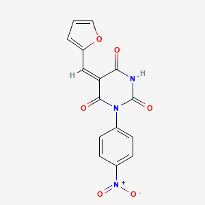 molecular formula C15H9N3O6 B5493201 (5E)-5-(furan-2-ylmethylidene)-1-(4-nitrophenyl)-1,3-diazinane-2,4,6-trione 