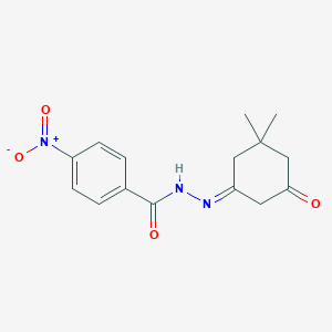 molecular formula C15H17N3O4 B5496205 N-[(E)-(3,3-dimethyl-5-oxocyclohexylidene)amino]-4-nitrobenzamide 
