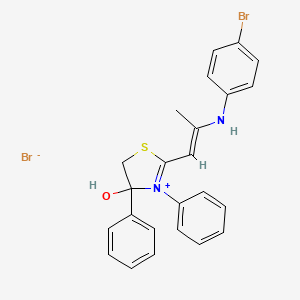 molecular formula C24H22Br2N2OS B5496740 2-[(E)-2-(4-bromoanilino)prop-1-enyl]-3,4-diphenyl-5H-1,3-thiazol-3-ium-4-ol;bromide 