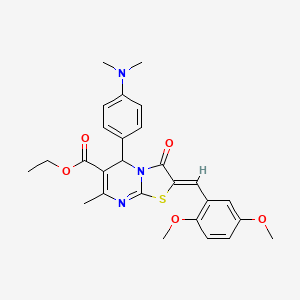 molecular formula C27H29N3O5S B5497546 ETHYL (2Z)-2-[(2,5-DIMETHOXYPHENYL)METHYLIDENE]-5-[4-(DIMETHYLAMINO)PHENYL]-7-METHYL-3-OXO-2H,3H,5H-[1,3]THIAZOLO[3,2-A]PYRIMIDINE-6-CARBOXYLATE 