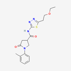 molecular formula C18H22N4O3S B5498103 N-[5-(2-ethoxyethyl)-1,3,4-thiadiazol-2-yl]-1-(2-methylphenyl)-5-oxopyrrolidine-3-carboxamide 