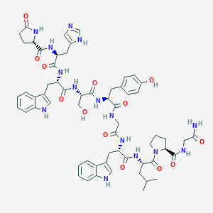 molecular formula C₆₀H₇₃N₁₅O₁₃ B549825 Pyr-his-trp-ser-tyr-gly-trp-leu-pro-gly-NH2 CAS No. 86073-88-3