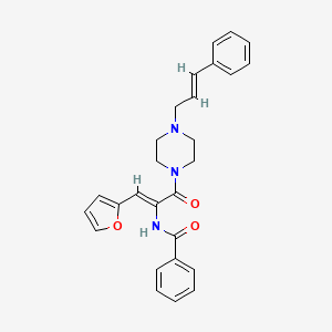 molecular formula C27H27N3O3 B5498707 N-[(1Z)-1-(Furan-2-YL)-3-oxo-3-{4-[(2E)-3-phenylprop-2-EN-1-YL]piperazin-1-YL}prop-1-EN-2-YL]benzamide 