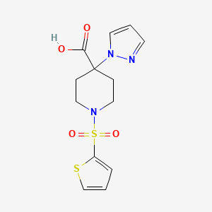 molecular formula C13H15N3O4S2 B5500029 4-(1H-pyrazol-1-yl)-1-(2-thienylsulfonyl)piperidine-4-carboxylic acid 