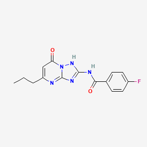 molecular formula C15H14FN5O2 B5500882 4-Fluoro-N-{7-hydroxy-5-propyl-[1,2,4]triazolo[1,5-A]pyrimidin-2-YL}benzamide 
