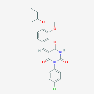 molecular formula C22H21ClN2O5 B5501058 (5E)-5-[4-(butan-2-yloxy)-3-methoxybenzylidene]-1-(4-chlorophenyl)pyrimidine-2,4,6(1H,3H,5H)-trione 
