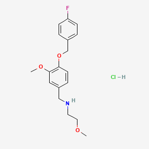 molecular formula C18H23ClFNO3 B5501293 N-[[4-[(4-fluorophenyl)methoxy]-3-methoxyphenyl]methyl]-2-methoxyethanamine;hydrochloride 