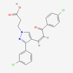 molecular formula C21H16Cl2N2O3 B5501498 3-[3-(3-chlorophenyl)-4-[(Z)-3-(4-chlorophenyl)-3-oxoprop-1-enyl]pyrazol-1-yl]propanoic acid 