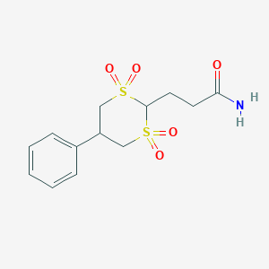 molecular formula C13H17NO5S2 B5503629 3-(1,1,3,3-Tetraoxo-5-phenyl-1,3-dithian-2-yl)propanamide 