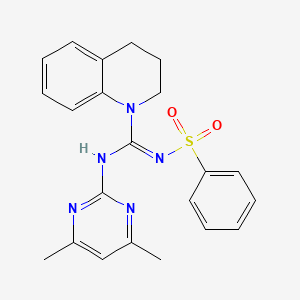 molecular formula C22H23N5O2S B5504521 N-{(Z)-1-[3,4-DIHYDRO-1(2H)-QUINOLINYL]-1-[(4,6-DIMETHYL-2-PYRIMIDINYL)AMINO]METHYLIDENE}-1-BENZENESULFONAMIDE 