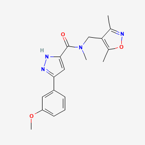 molecular formula C18H20N4O3 B5505472 N-[(3,5-dimethyl-1,2-oxazol-4-yl)methyl]-3-(3-methoxyphenyl)-N-methyl-1H-pyrazole-5-carboxamide 