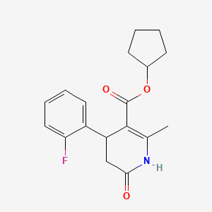 molecular formula C18H20FNO3 B5507271 Cyclopentyl 4-(2-fluorophenyl)-2-methyl-6-oxo-1,4,5,6-tetrahydropyridine-3-carboxylate 