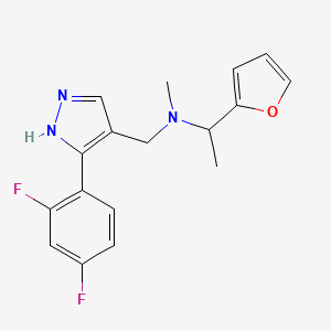 molecular formula C17H17F2N3O B5508785 N-[[5-(2,4-difluorophenyl)-1H-pyrazol-4-yl]methyl]-1-(furan-2-yl)-N-methylethanamine 