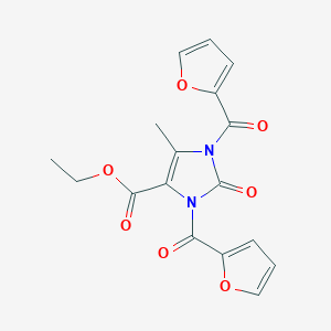 molecular formula C17H14N2O7 B5509480 ethyl 1,3-di-2-furoyl-5-methyl-2-oxo-2,3-dihydro-1H-imidazole-4-carboxylate 