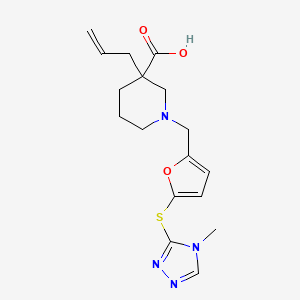molecular formula C17H22N4O3S B5509546 3-allyl-1-({5-[(4-methyl-4H-1,2,4-triazol-3-yl)thio]-2-furyl}methyl)piperidine-3-carboxylic acid 