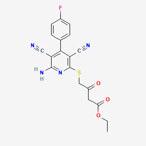 molecular formula C19H15FN4O3S B5511065 Ethyl 4-{[6-amino-3,5-dicyano-4-(4-fluorophenyl)pyridin-2-yl]sulfanyl}-3-oxobutanoate 