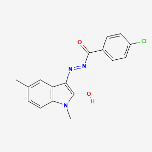 molecular formula C17H14ClN3O2 B5511164 4-CHLORO-N'-[(3E)-1,5-DIMETHYL-2-OXO-2,3-DIHYDRO-1H-INDOL-3-YLIDENE]BENZOHYDRAZIDE 