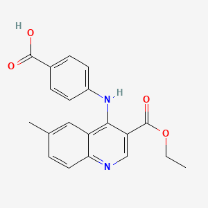 molecular formula C20H18N2O4 B5511175 4-{[3-(ethoxycarbonyl)-6-methylquinolin-4-yl]amino}benzoic acid 